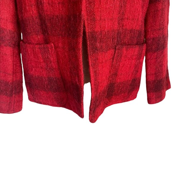 Liz Claiborne women's red with faded black checkered long open front blazer sz 6 - Picture 7 of 11